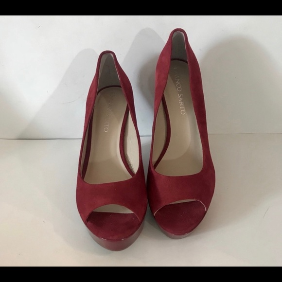 NWOT Franco Sarto Suede Burgundy /Red High Wedge - Picture 5 of 6